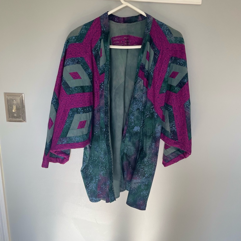 Vintage Handmade Colorful Geometric Quilted Kimono Jacket